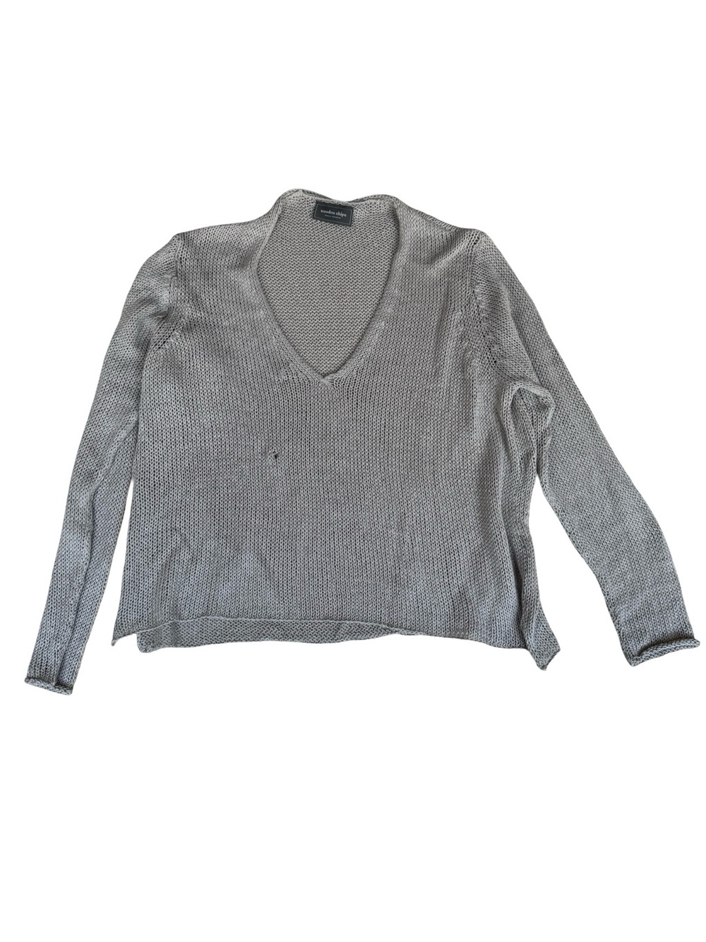 Wooden Ships Light Gray V-Neck Knit Sweater Size M/L
